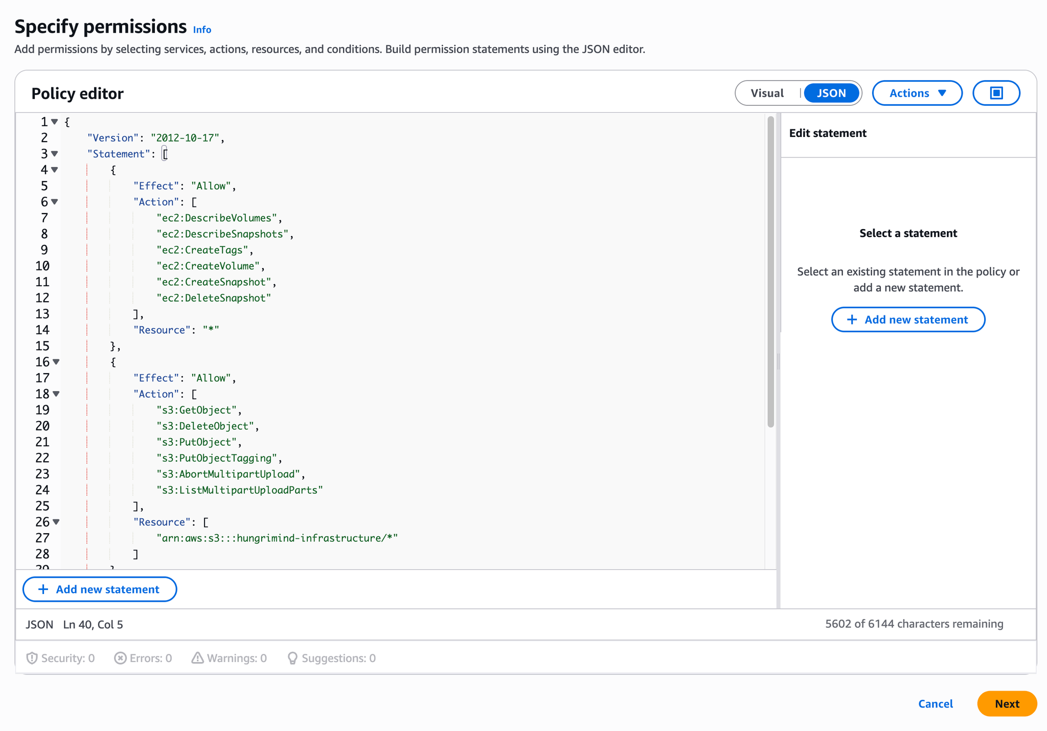 AWS IAM Policy Editor - JSON