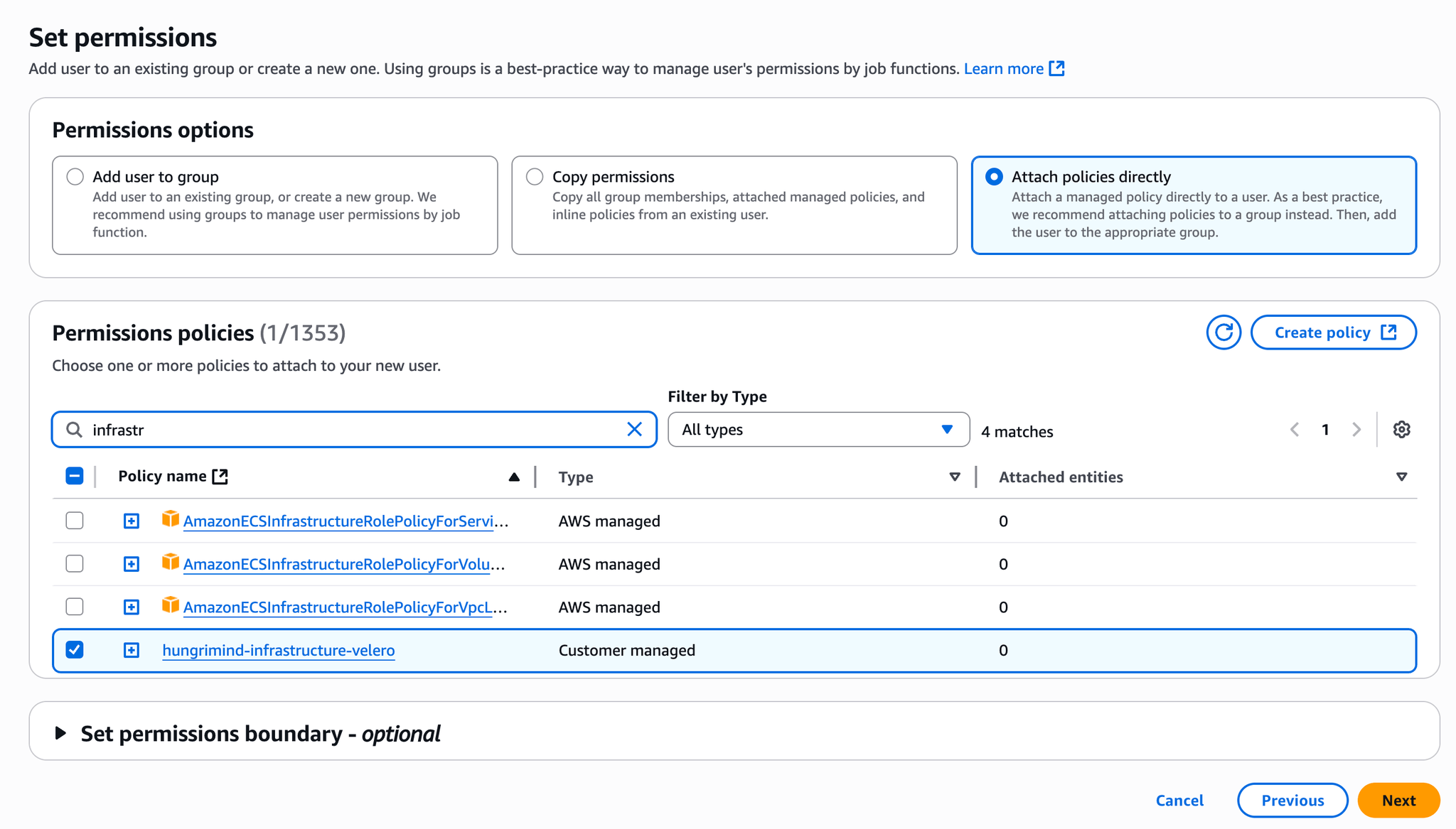 AWS IAM Set Permissions for User