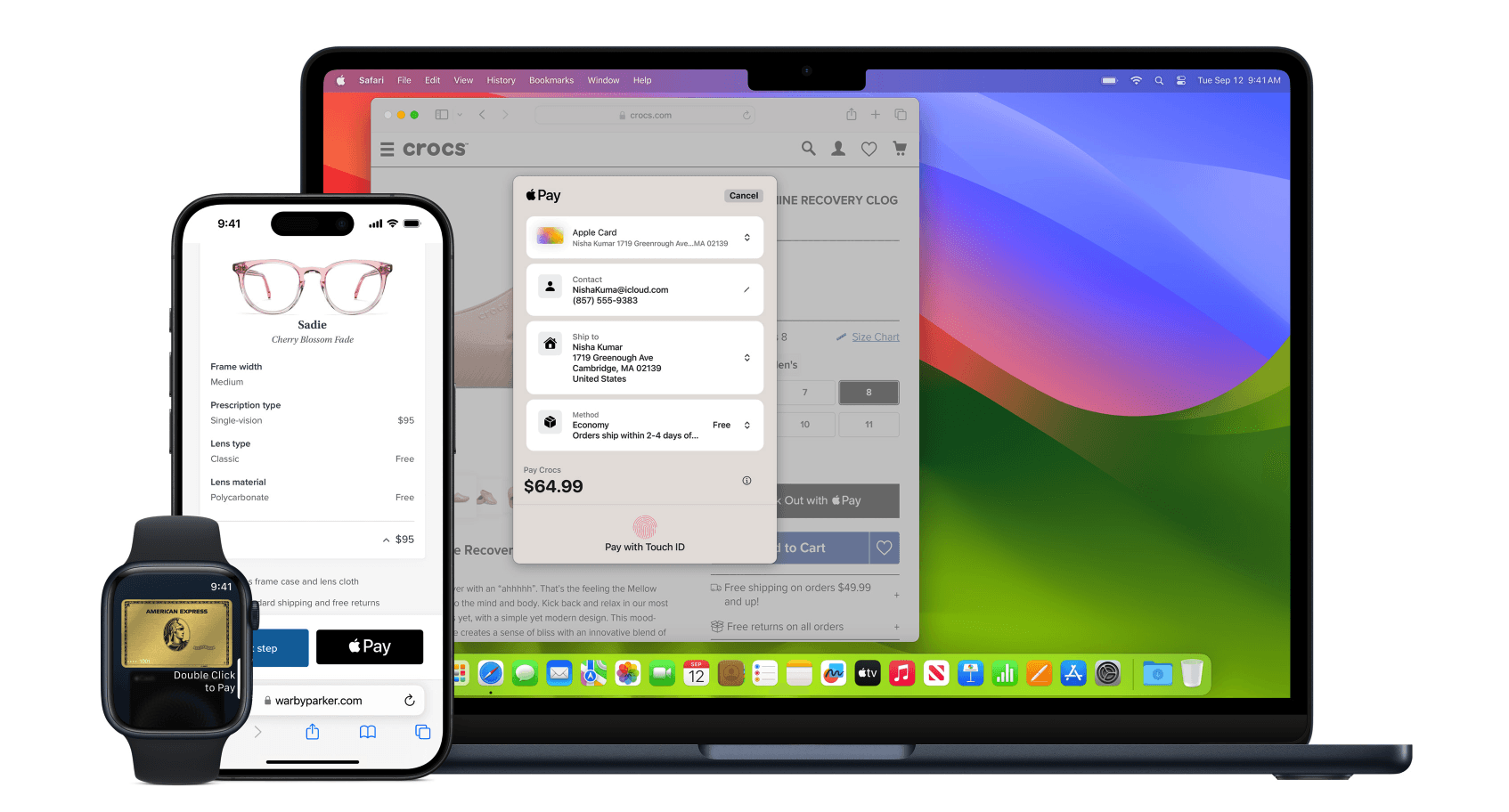 Apple Pay on watch, phone and laptop