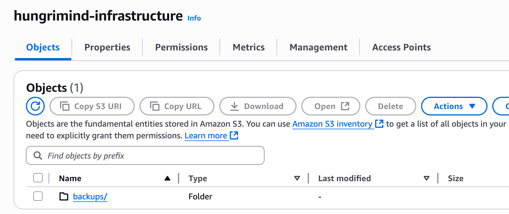 AWS S3 Bucket - Backups Folder