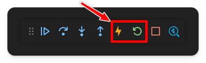 arrow pointing at hot restart and reload buttons