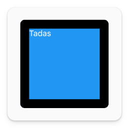 blue square with a black border and text hello inside