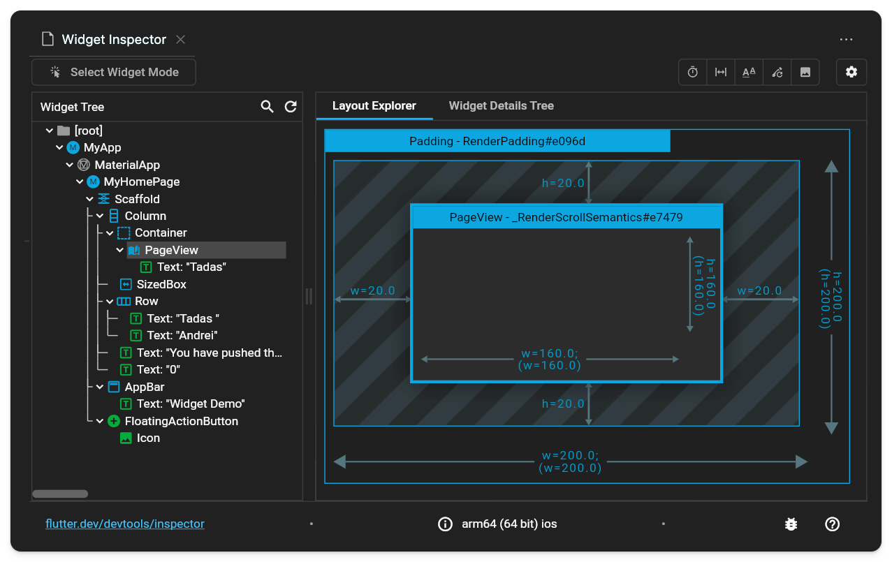 widget inspector page