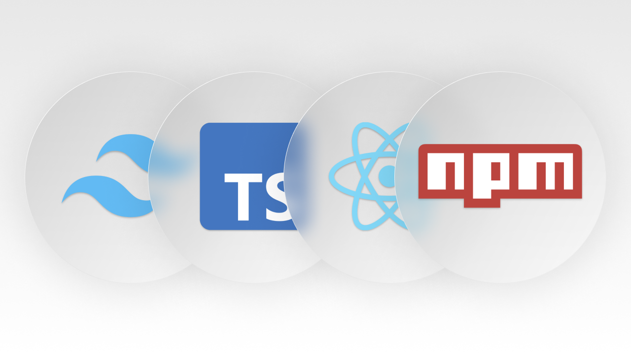 Logos of NPM, typescript, react, and tailwind